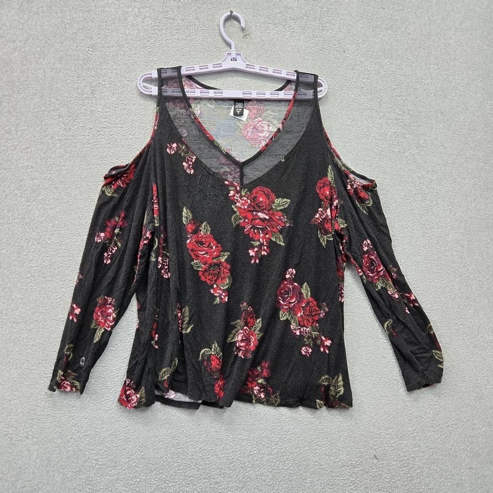 Torrid Women Blouse 3 Black Floral Mesh V-Neck Cold Shoulder Witchy Fairy